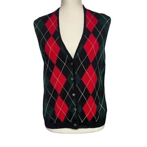 Talbots Argyle Vintage 90s Merino Wool Button-Up Sweater Vest Women's‎ Medium